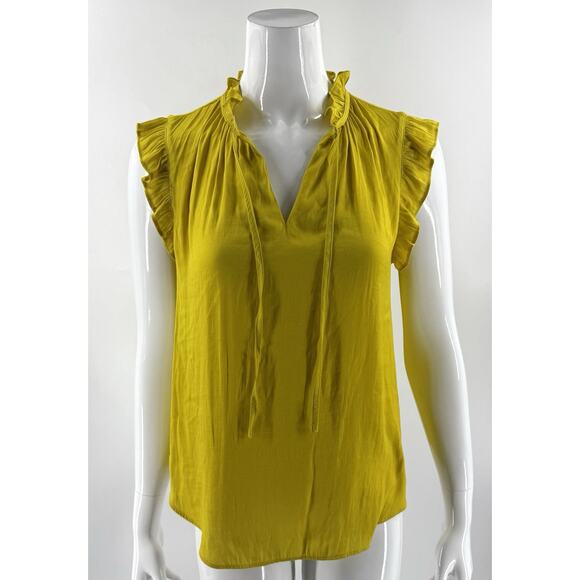 Cupcakes and Cashmere Top Sz Small Golden Yellow Ruffle Accent Tie Front Blouse - Picture 1 of 7